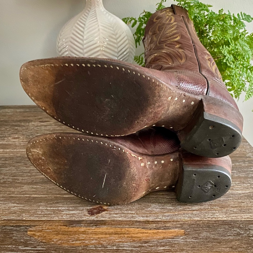Vtg Justin Lizard Western Cowboy Boots Mens 9 D Brown - Picture 9 of 12